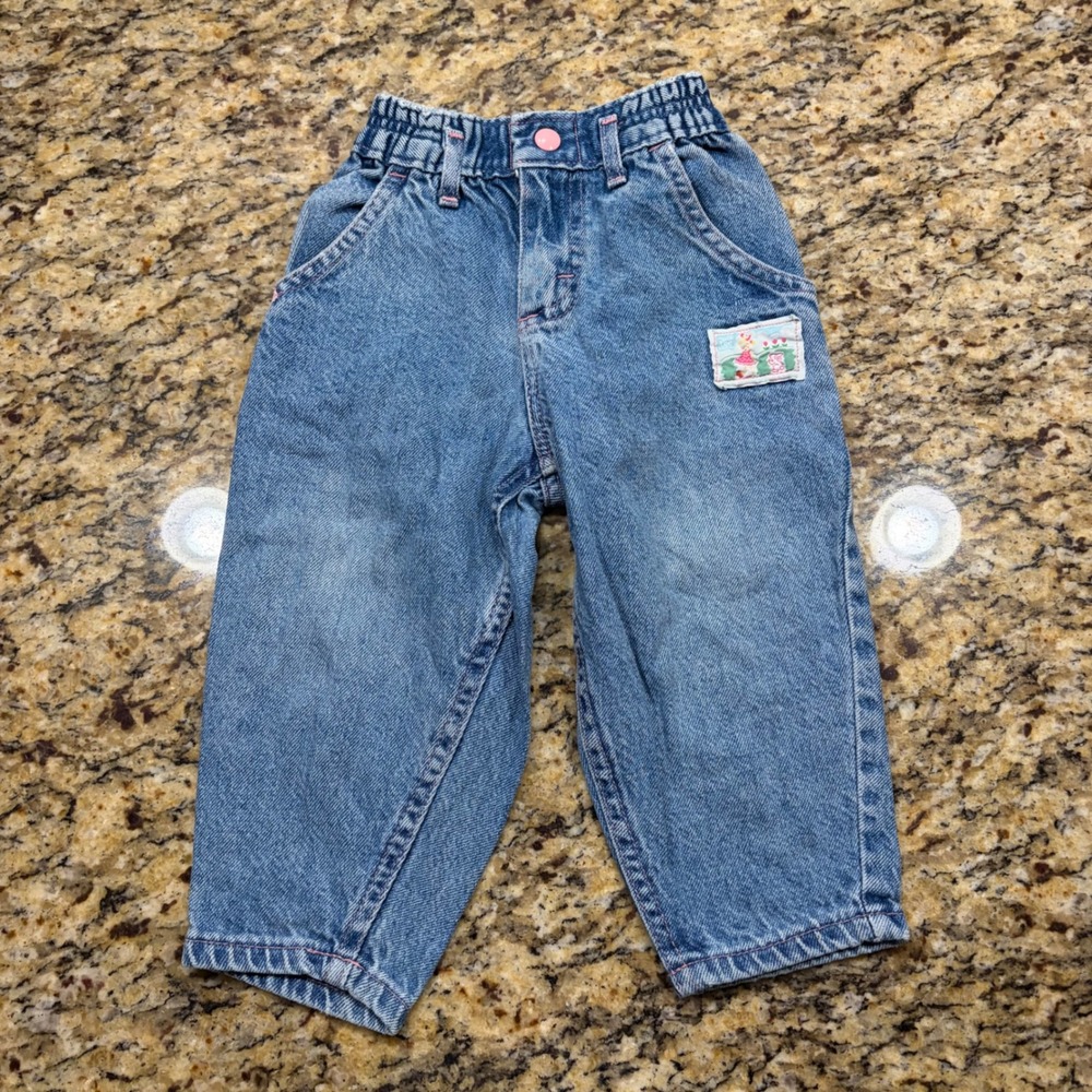Vintage Lee Girls Jeans 2T Light Wash Denim Pink Stitch Bunny Patch Made in USA